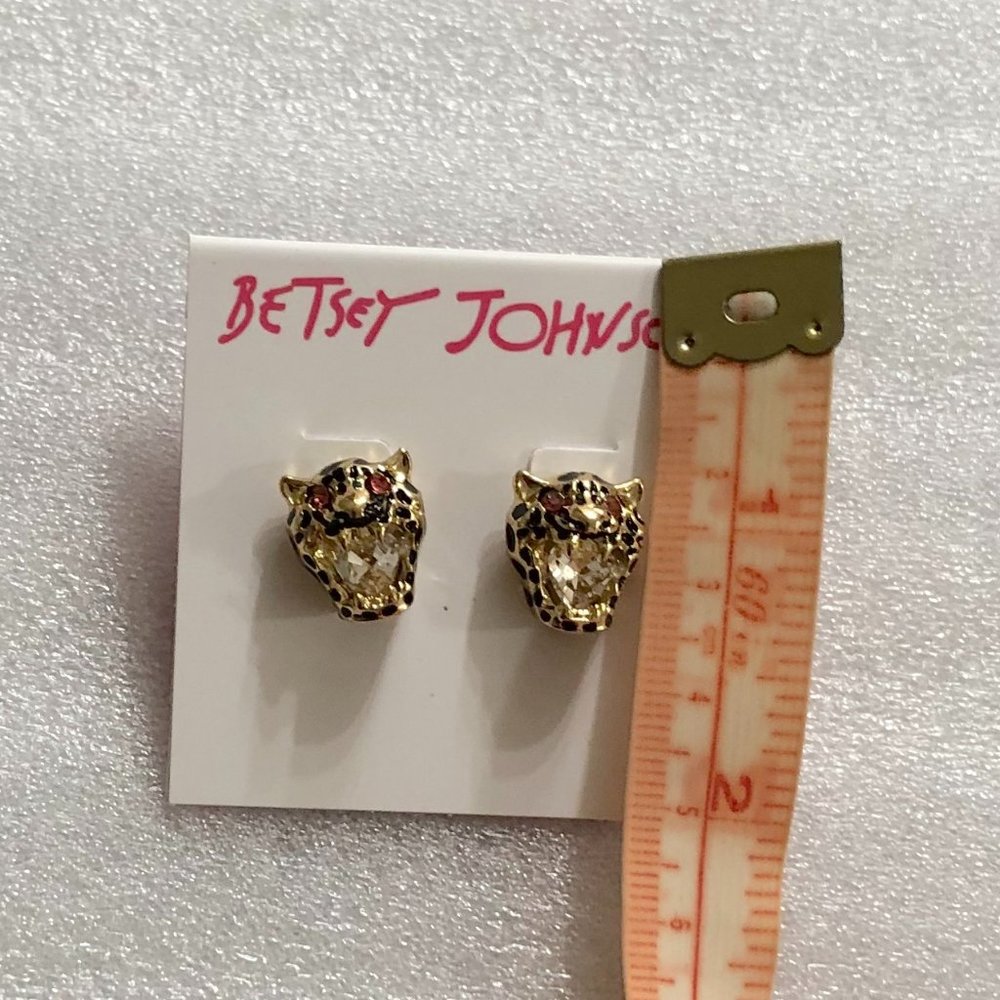 BETSEY JOHNSON Jaguar Cheetah Cubic Zirconia Stud Earrings - Picture 3 of 5